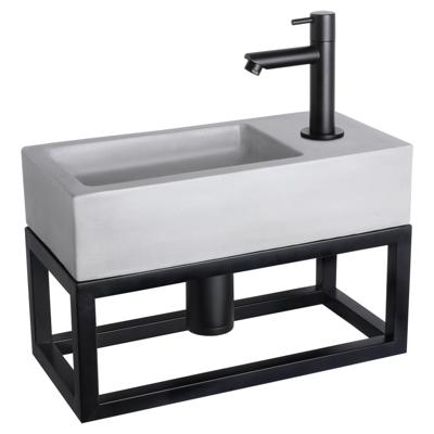 Fonteinset Differnz Ravo Beton en Handoekrek 38.5x18.5x9 cm Licht Grijs Met Rechte Kraan Mat Zwart