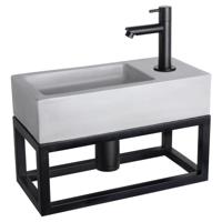 Fonteinset Differnz Ravo Beton en Handoekrek 38.5x18.5x9 cm Licht Grijs Met Rechte Kraan Mat Zwart - thumbnail