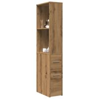 Badkamerkast smal met wielen bewerkt hout artisanaal eikenkleur - thumbnail