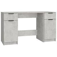 Bureau met bijzetkast bewerkt hout betongrijs - thumbnail