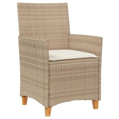 Tuinstoelen 2 st met kussens poly rattan en massief hout beige