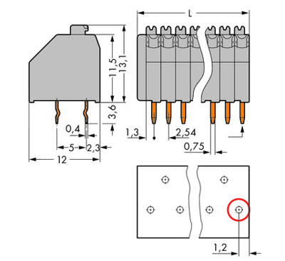 WAGO 250-1404 Veerkrachtklemblok 0.50 mm² Aantal polen 4 Grijs 1 stuk(s)