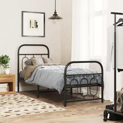 Bedframe met hoofd- en voeteneinde metaal zwart 75x190 cm Bedframe met hoofd- en voeteneinde metaal zwart 75x190 cm