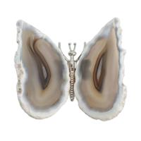 Edelsteen Grijze Agaat Vlinder - Zilverkleurig (ca. 7 x 5 cm) - thumbnail