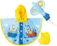 Heless poppen regencape met paraplu en laarzen, 35-45 cm - thumbnail