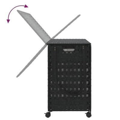 VidaXL Wasmand op wielen 66x35x60 cm rattan zwart VidaXL Wasmand op wielen 66x35x60 cm rattan zwart
