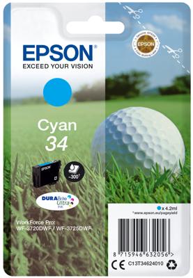 Epson C13T34624020 4.2ml Cyaan inktcartridge Epson C13T34624020 4.2ml Cyaan inktcartridge