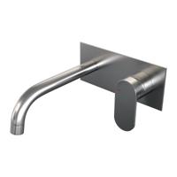 Brushed Edition inbouw wastafelmengkraan met gebogen uitloop en afdekplaat - model C1, RVS geborsteld PVD - thumbnail