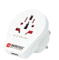 SKROSS 1.500261 World to UK USB Reisadapter met 1 USB 2,AA -aansluiting - Spanning en vermogen 100V - 700W / 250V – 1750W. Bescherming tegen elektrische schokken,wit - thumbnail