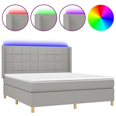 Boxspring met matras en LED stof lichtgrijs 160x200 cm