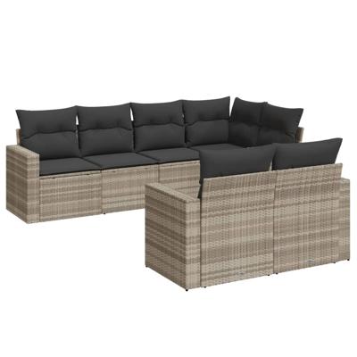 7-delige Loungeset met kussens poly rattan lichtgrijs