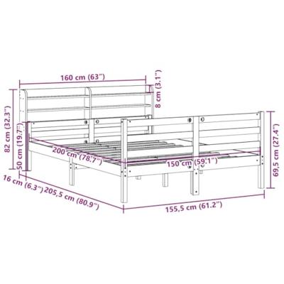 Bedframe met hoofdbord massief grenenhout 150x200 cm