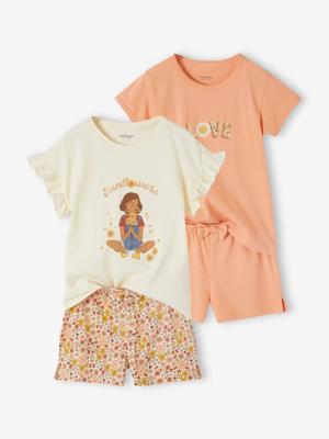 Set van 2 pyjashorts met fruit voor meisjes van ribtricot ecru Set van 2 pyjashorts met fruit voor meisjes van ribtricot ecru