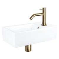 Differnz Force fonteinset - 40x22x11.5cm - Rechthoek - 1 kraangat - Gebogen matte goude kraan - Keramiek Wit SW637184/SW644702/SW724040/SW865583 - thumbnail