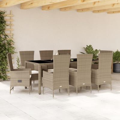 9-delige Tuinset met kussens poly rattan beige