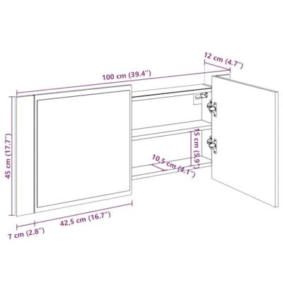 Badkamerkast met spiegel en LED 100x12x45 cm bruin eikenkleurig
