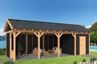 Tuindeco Hamar L Overkapping type 10 903x395 cm Lariks/Douglashout blank en Zweeds rabat zwart- Zadeldak- Onbehandeld lariks Douglas hout- Tuindeco - thumbnail