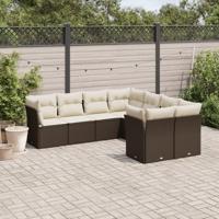 8-delige Loungeset met kussens poly rattan bruin - thumbnail