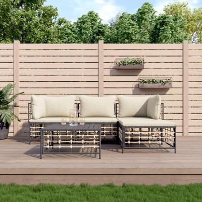 4-delige Loungeset met kussens poly rattan antracietkleurig