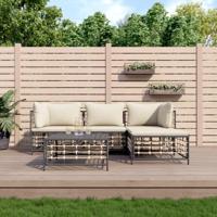 4-delige Loungeset met kussens poly rattan antracietkleurig - thumbnail