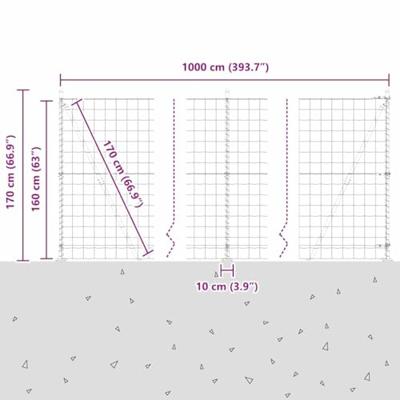 VidaXL Hek met paal grijs 1,6 x 10 m staal en pvc