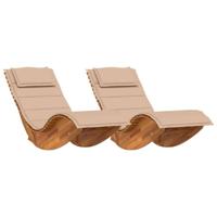 Ligstoel met kussen 2-persoon 2 pcs Bruin Massief Acaciahout - thumbnail