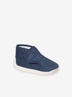 Ribfluwelen babyslofjes marineblauw - thumbnail