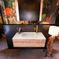 Badkamermeubelset Mondiaz Erin 100 cm met 1 Lade met RIDGE Wastafel Midden Linen met 1 kraangat Greeploos Mat Washed Oak - thumbnail