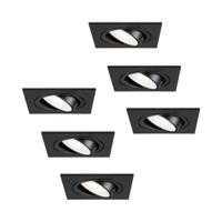 Set van 6 Mallorca LED inbouwspot - IP20 - Kantelbaar - 4 Watt 345 Lumen - 6500K Daglicht wit - GU10 - Dimbaar - Vierkant - Voor binnen - Zwart - thumbnail