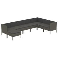 8-delige Loungeset met kussens poly rattan grijs - thumbnail