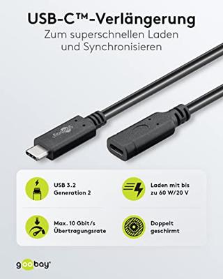 Goobay USB-C male - USB-C female verlengkabel | 1m zwart - 9550230
