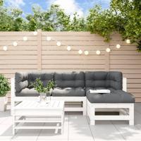 5-delige Loungeset met kussens massief hout wit - thumbnail