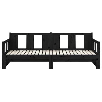 Slaapbank uitschuifbaar massief grenenhout zwart 2x(80x200) cm - thumbnail