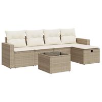 5-delige Loungeset met kussens poly rattan beige - thumbnail