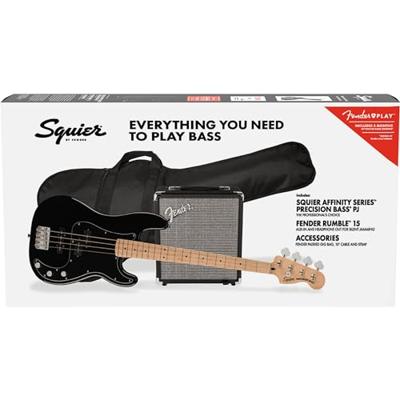 Squier Affinity Series Precision Bass PJ Pack MN Black starterset elektrische basgitaar