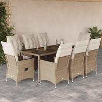 9-delige Tuinset met kussens poly rattan beige - thumbnail