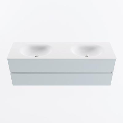 MONDIAZ VICA 150cm badmeubel onderkast Clay 2 lades. Wastafel MOON dubbel zonder kraangat, kleur Talc.