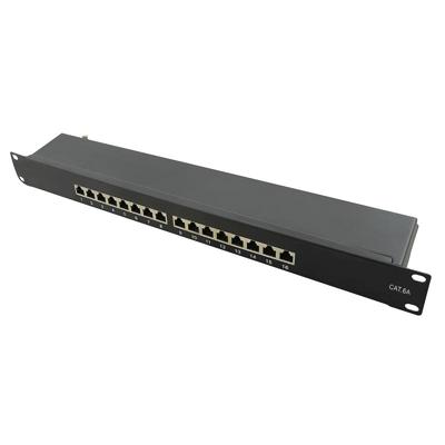 LogiLink Professional NP0076 volledig afgeschermd Cat 6A patch/verdelerpaneel met 16-poorten, PoE en PoE+, (1 hoogte-eenheid) zwart