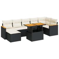 8-delige Loungeset met kussens poly rattan acacia zwart - thumbnail