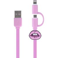 Kangaro k-58191006 dresz 2in1 micro-usb laadkabel + pin lippen roze - thumbnail