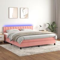 Boxspring met matras en LED fluweel roze 160x200 cm - thumbnail