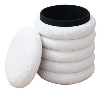 Artistiq Poef 'Lucine' Met opbergruimte, Bouclé, kleur Wit