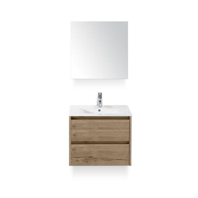 Dante Badmeubelset 60 cm - Natuur Eiken - Keramische Wastafel Wit Enjoy - met Spiegelkast