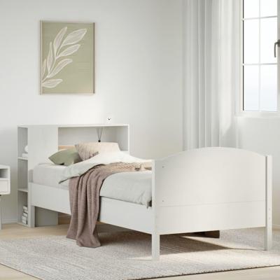 Bed met boekenkast zonder matras grenenhout wit 75x190 cm