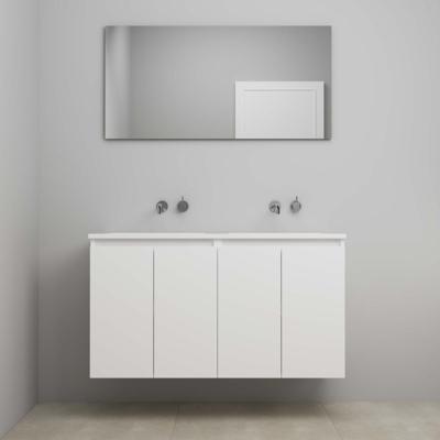 On-Line Badkamermeubelset - 120 cm - Voorgemonteerd - Greeploos 4 Deuren - Acryl Wastafel - Kraangat naar Keuze - Spiegel - Mat Wit