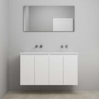 On-Line Badkamermeubelset - 120 cm - Voorgemonteerd - Greeploos 4 Deuren - Acryl Wastafel - Kraangat naar Keuze - Spiegel - Mat Wit - thumbnail