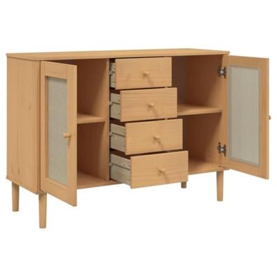 Dressoir SENJA rattan-look 112x40x80 cm grenenhout bruin Dressoir SENJA rattan-look 112x40x80 cm grenenhout bruin