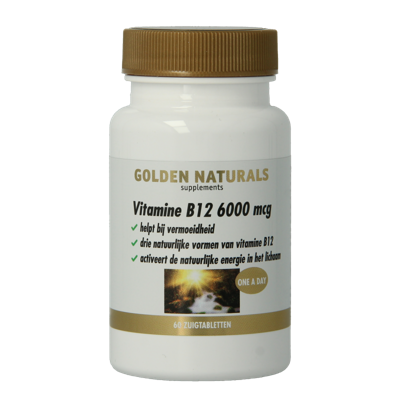 Golden Naturals Vitamine B12 6000mcg vega 60 Zuigtabletten Golden Naturals Vitamine B12 6000mcg vega 60 Zuigtabletten