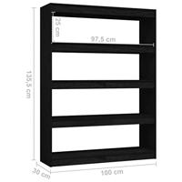 Boekenkast/kamerscherm 100x30x135,5 cm massief grenenhout zwart - thumbnail