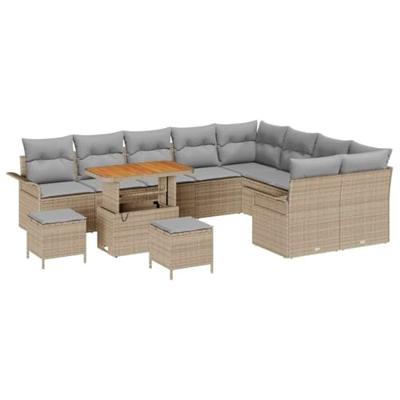 Tuinbankenset met kussen 12 pcs Beige poly rattan